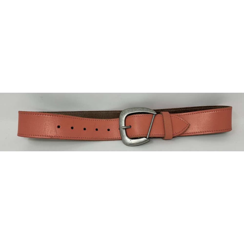 Free People Coral Pink Leather Wide Belt Silver Buckle S/M Boho Western